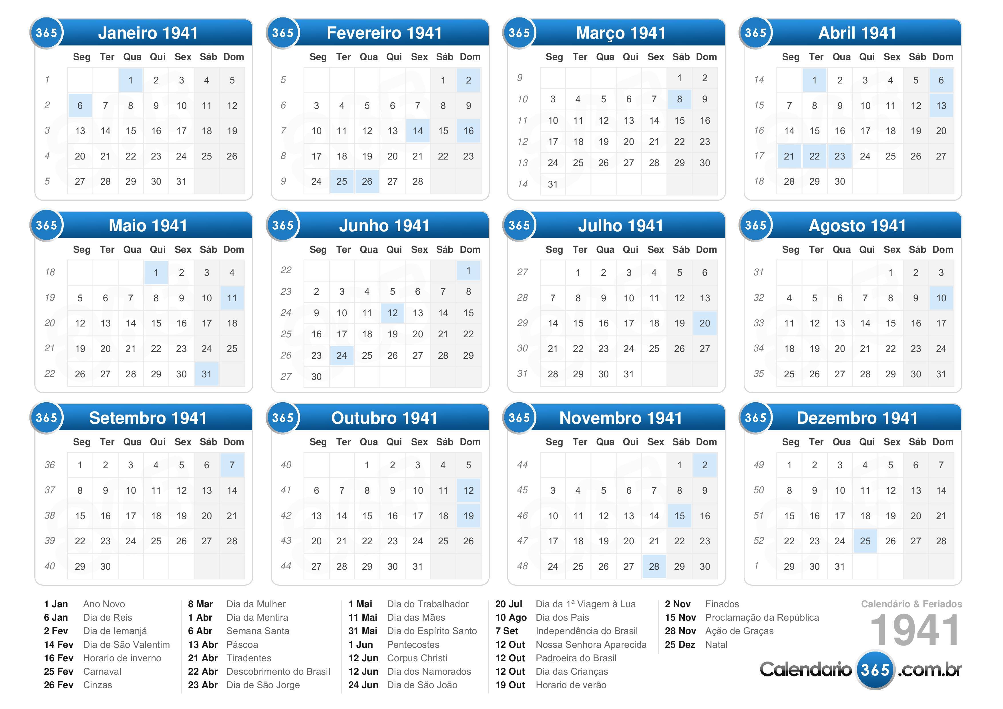 Calendário 1941