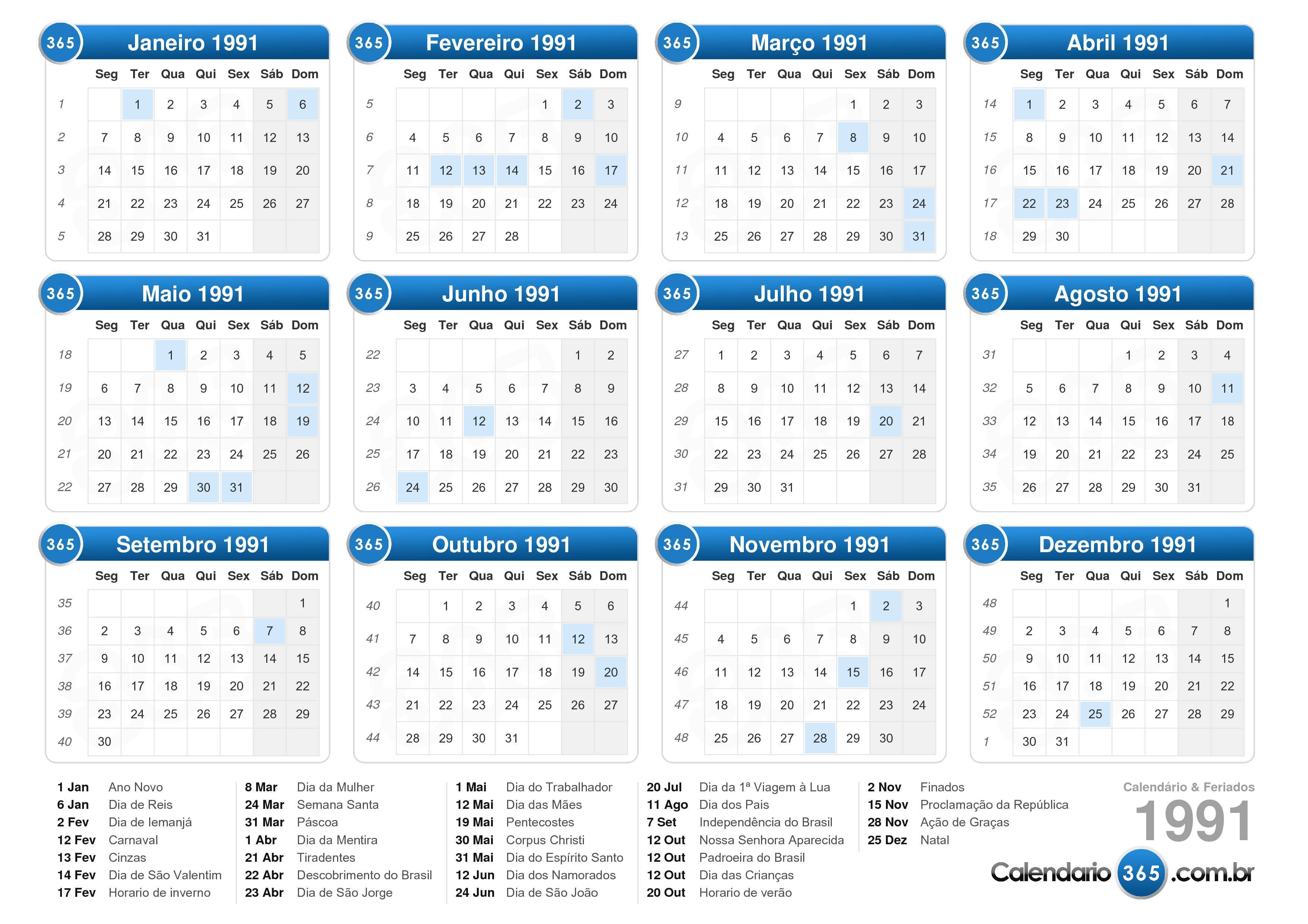 Calendário 1991